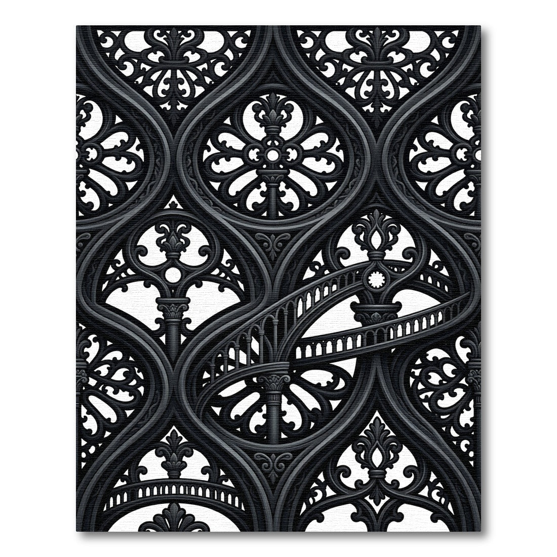 Black Gothic Arch Staircase Medallion Rug