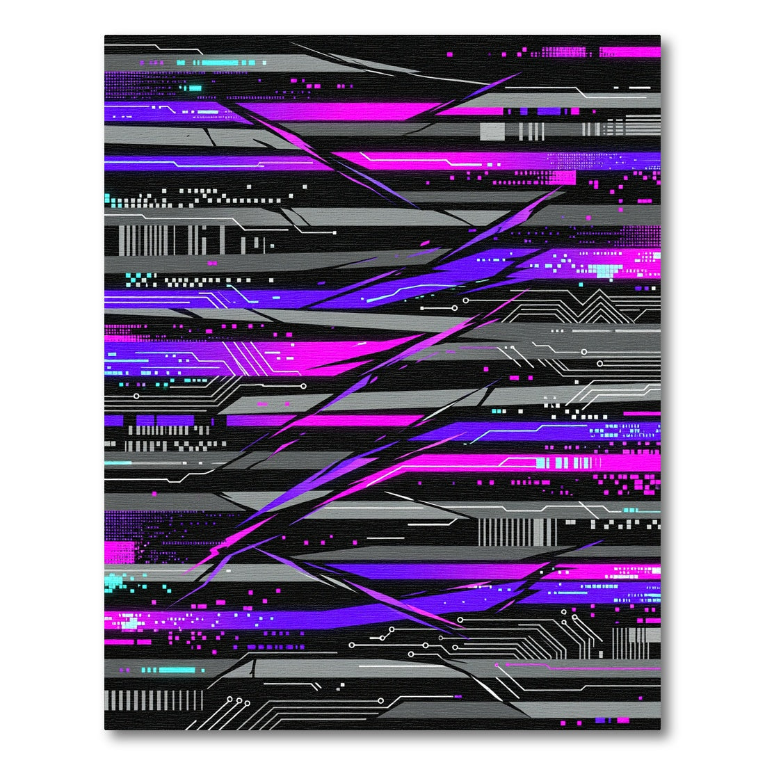 Neon Cyberpunk Abstract Digital Glitch Rug