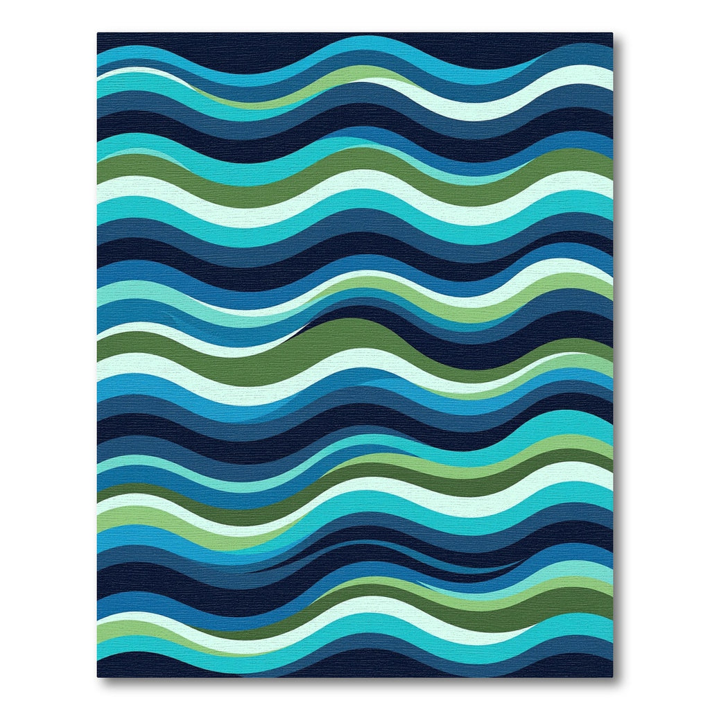 Modern Navy and Teal Wavy Stripe Rug