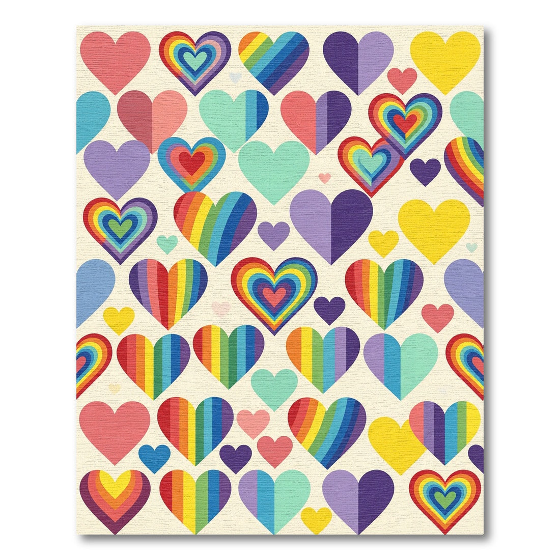 Vibrant Rainbow Heart Collage Art Rug