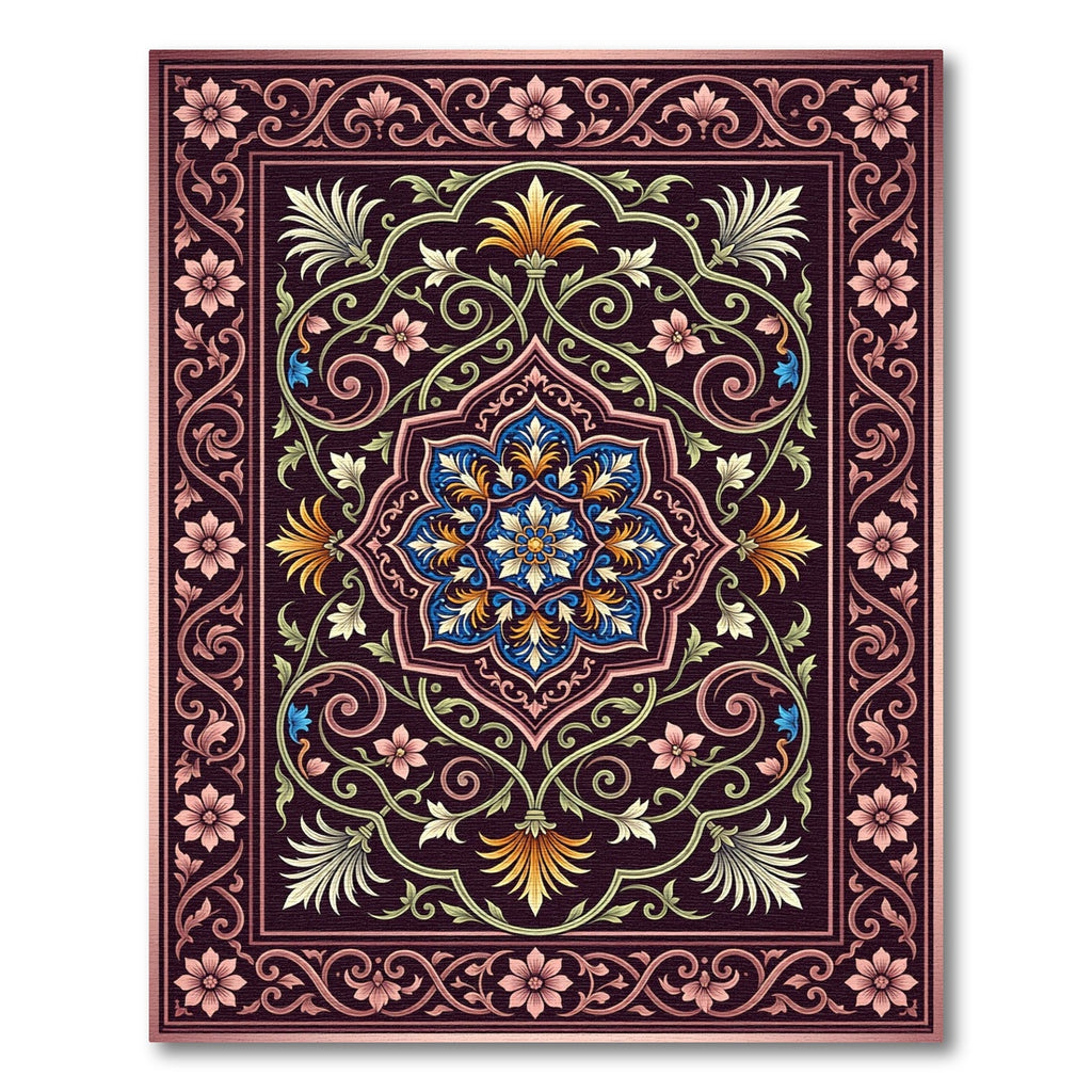 Ornate Floral Medallion Dark Plum Rug