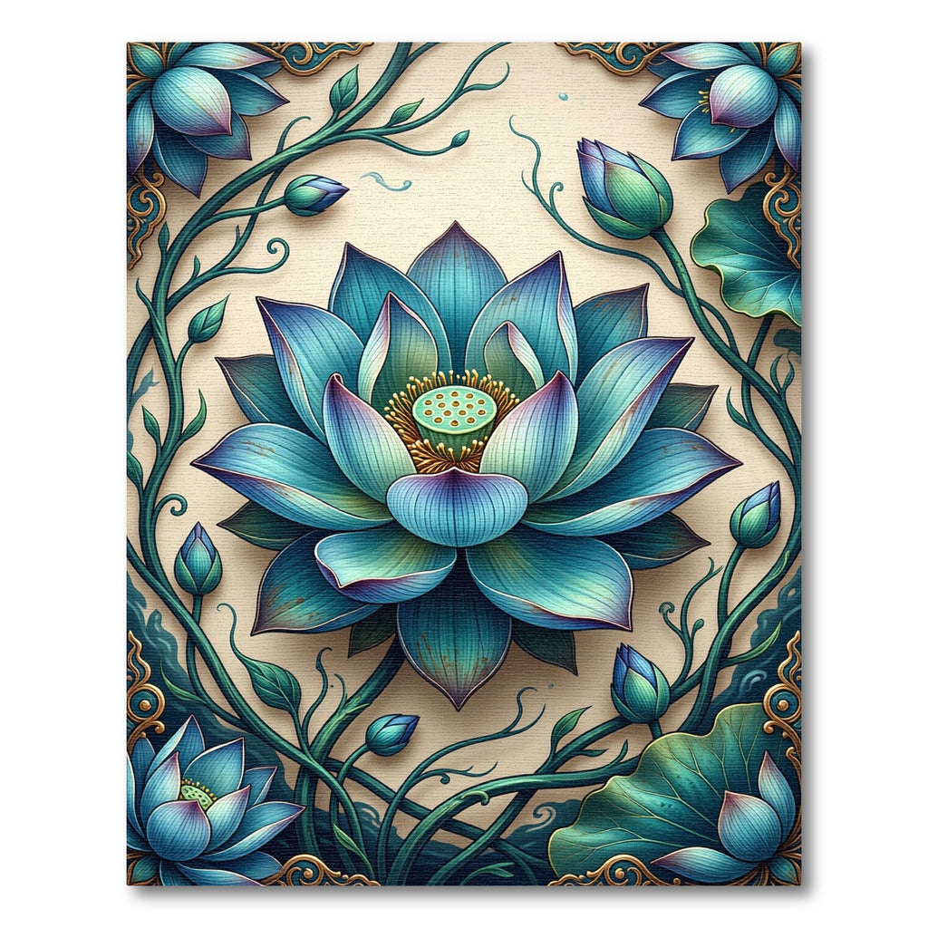 Radiant Teal Lotus Flower Botanical Art Rug