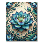Radiant Teal Lotus Flower Botanical Art Rug