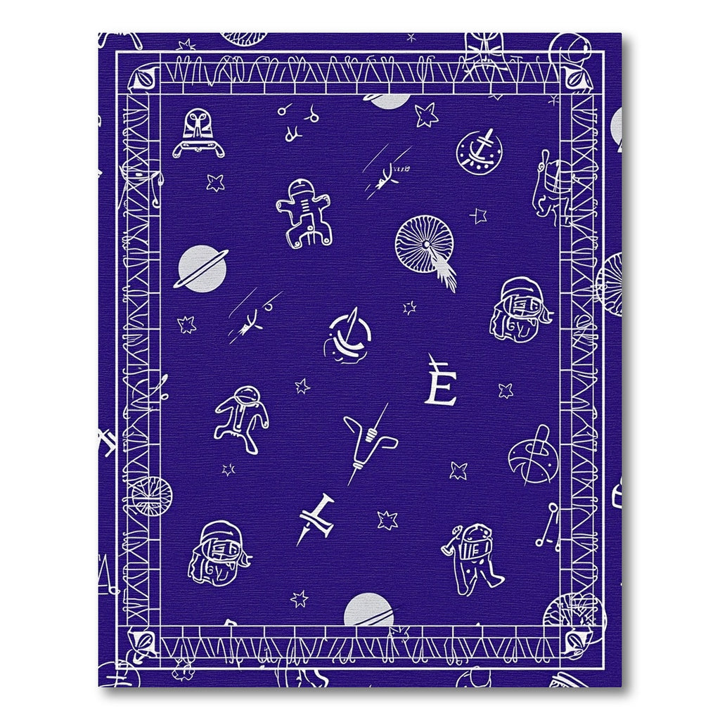 Cosmic White Figures Blue Pattern Rug