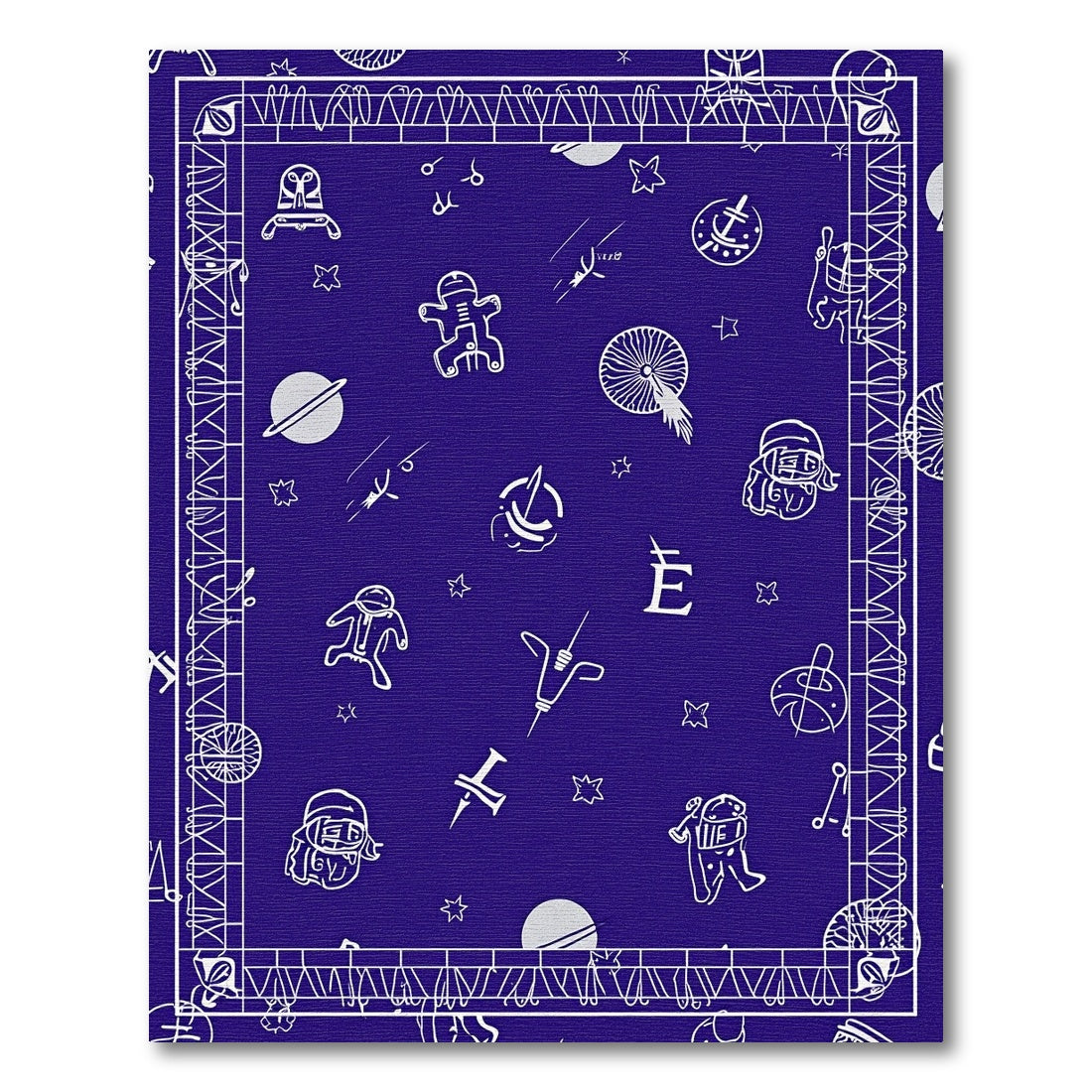 Cosmic White Figures Blue Pattern Rug