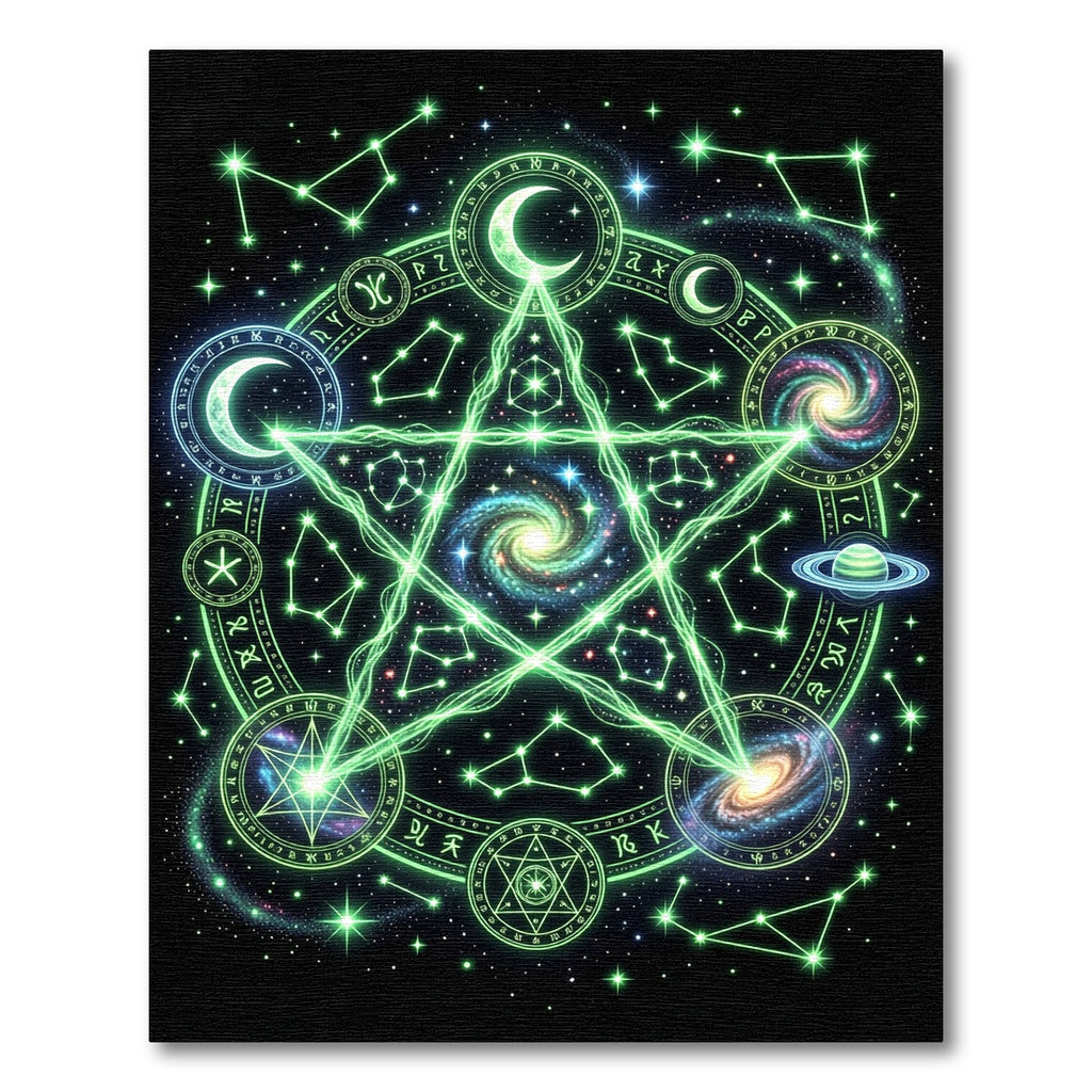 Luminous Green Cosmic Pentagram Astrology Rug