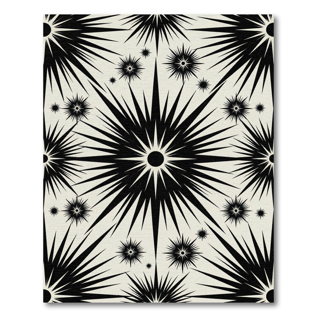 Black Starburst Cream Background Rug