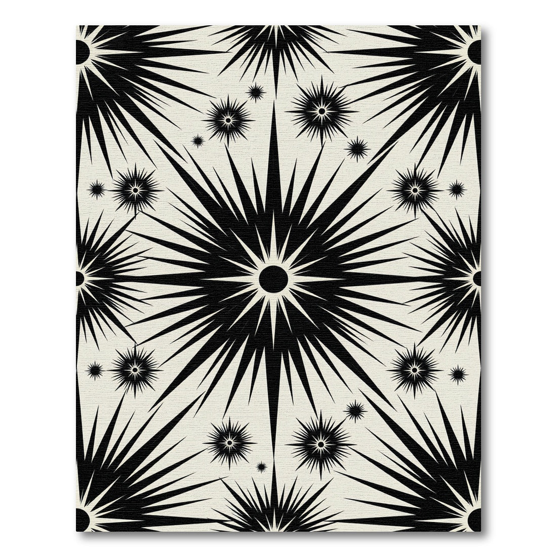 Black Starburst Cream Background Rug