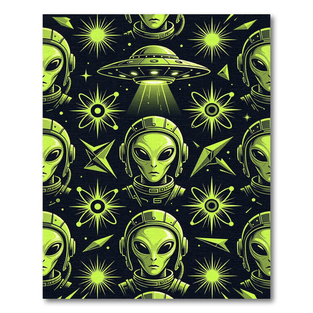 Neon Alien Cosmic Saucer Space Graphic Rug