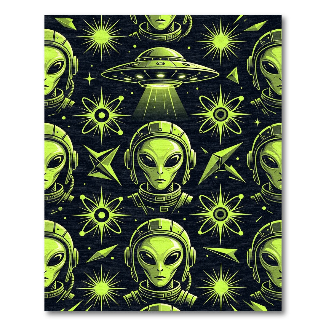 Neon Alien Cosmic Saucer Space Graphic Rug