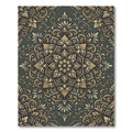 Elegant Sage Gold Ornate Floral Medallion Rug