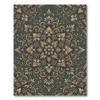 Elegant Sage Gold Ornate Floral Medallion Rug