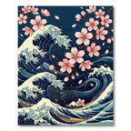 Japanese Wave and Cherry Blossom Art Rug