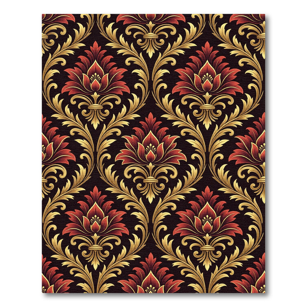 Regal Burgundy Golden Damask Floral Rug