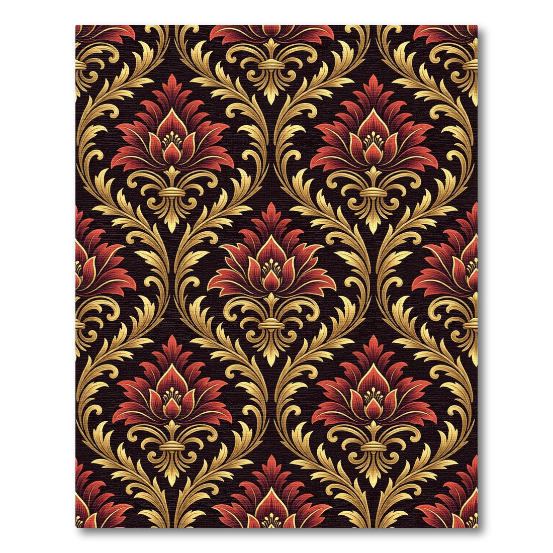 Regal Burgundy Golden Damask Floral Rug