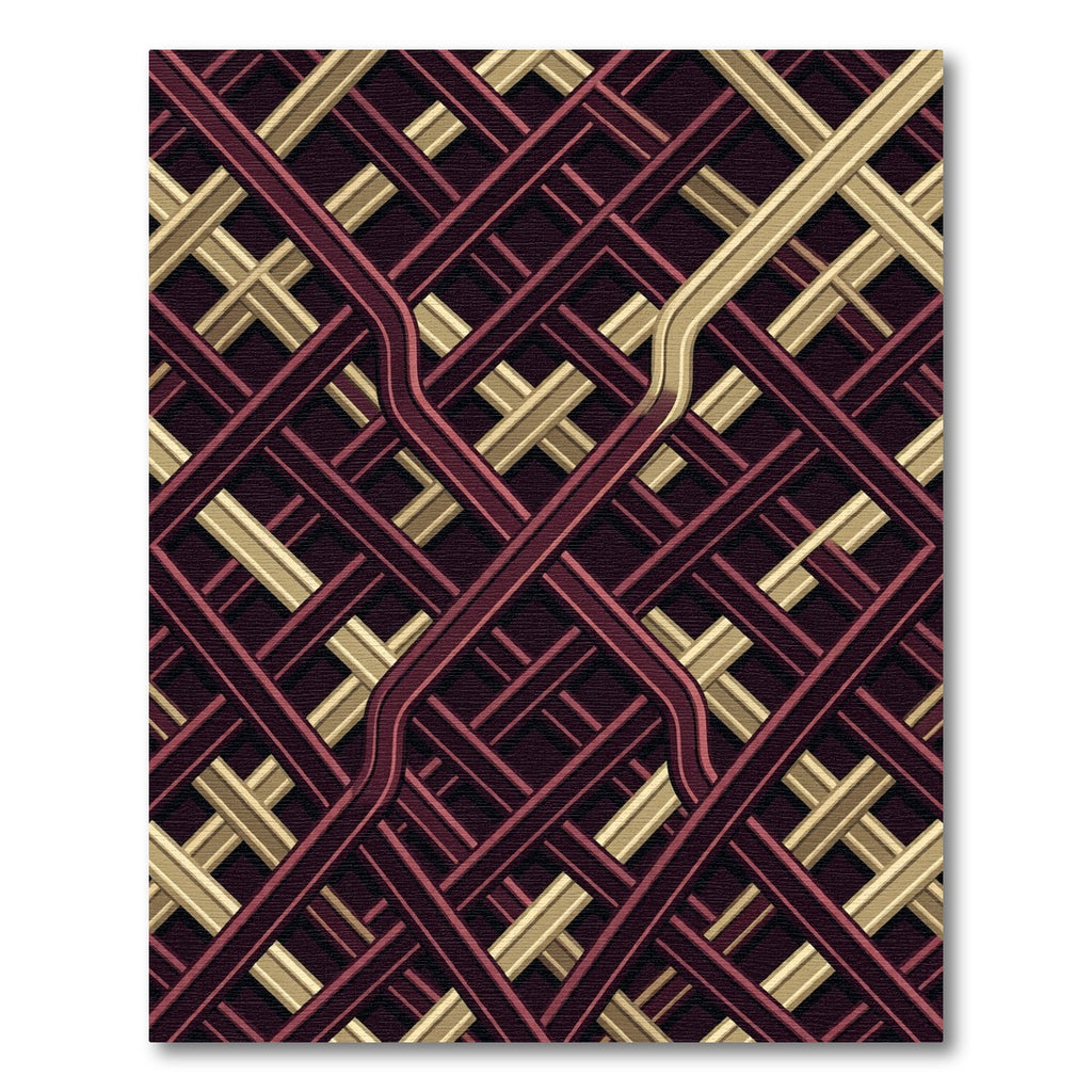 Geometric Burgundy and Gold Woven Grid Rug