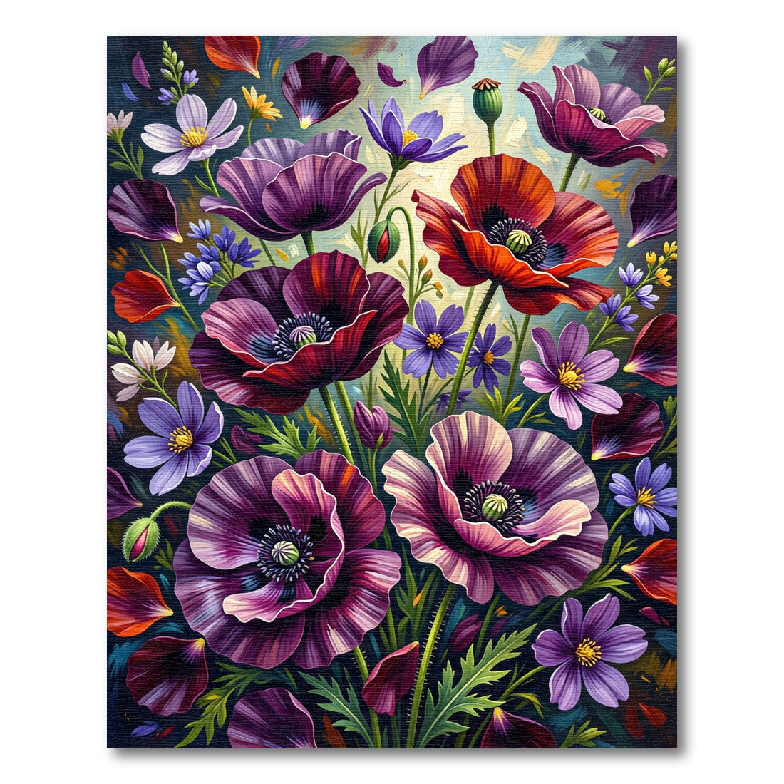 Vibrant Purple Red Poppy Floral Rug