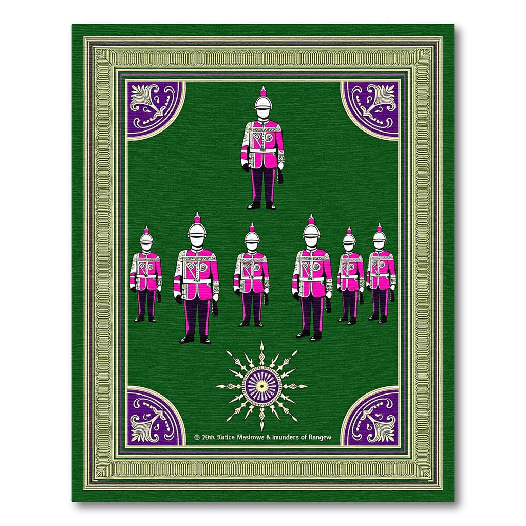 Fuschia Guard Soldiers Green Medallion Border Rug