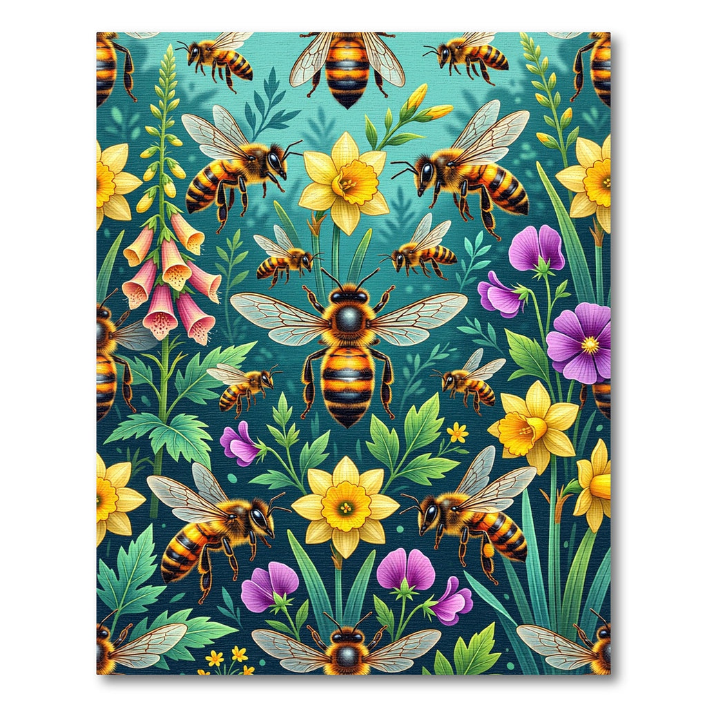 Whimsical Golden Bee and Floral Meadow Rug