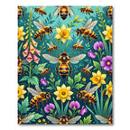 Whimsical Golden Bee and Floral Meadow Rug