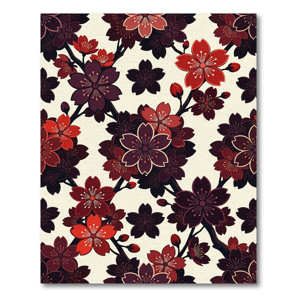 Crimson Cherry Blossom Branch Arrangement Rug