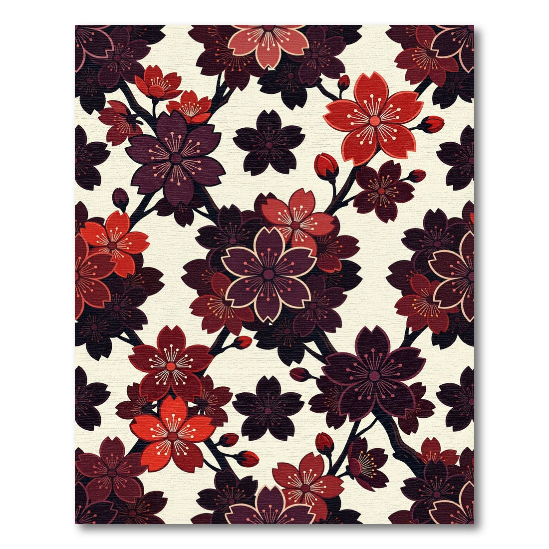Crimson Cherry Blossom Branch Arrangement Rug