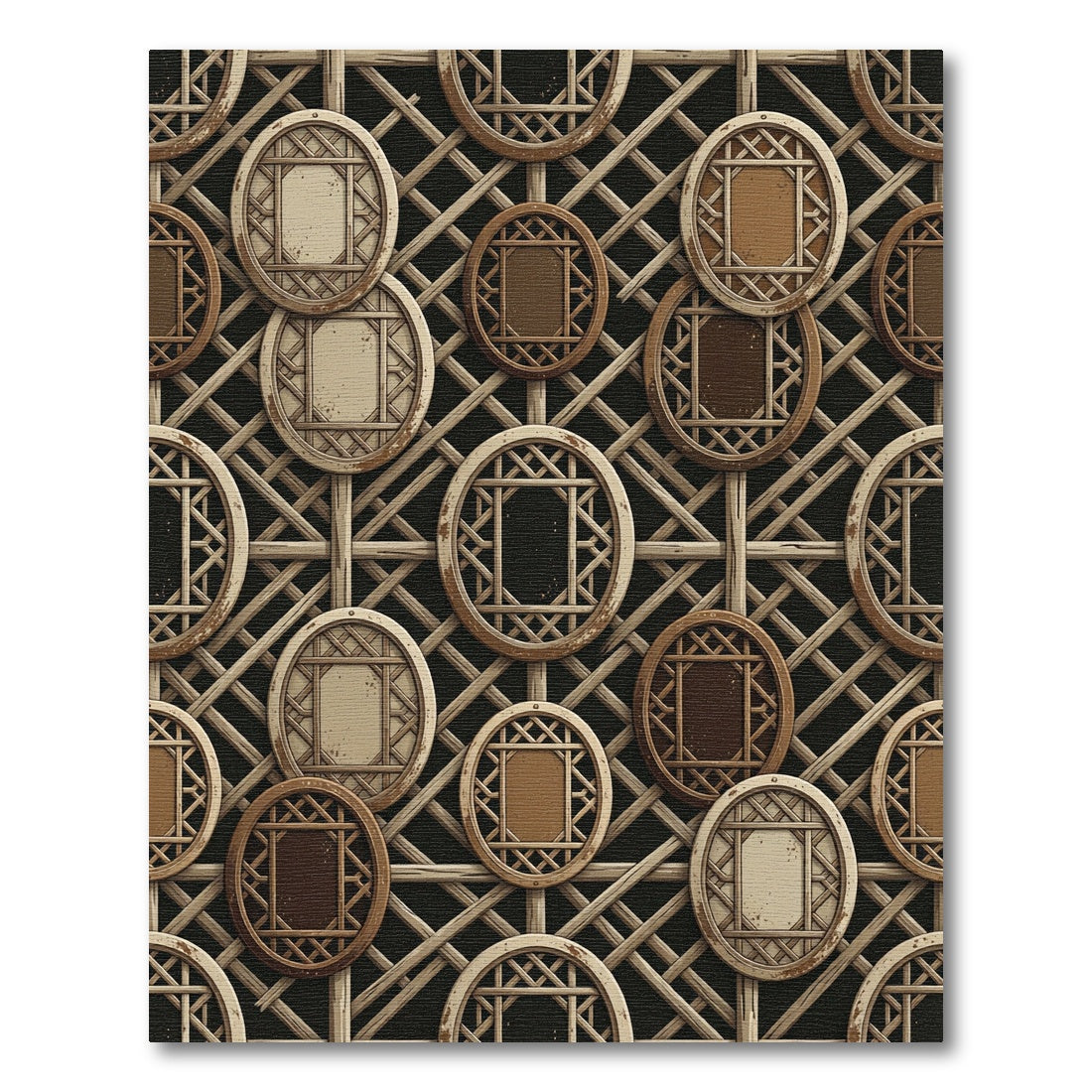 Neutral Woven Lattice Oval Grid Rug
