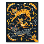 Playful Orange Gray Cats Stars Rug