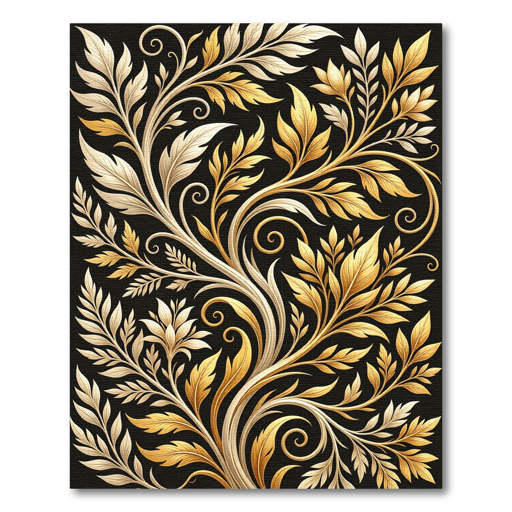 Elegant Golden Foliage Scroll Art Rug