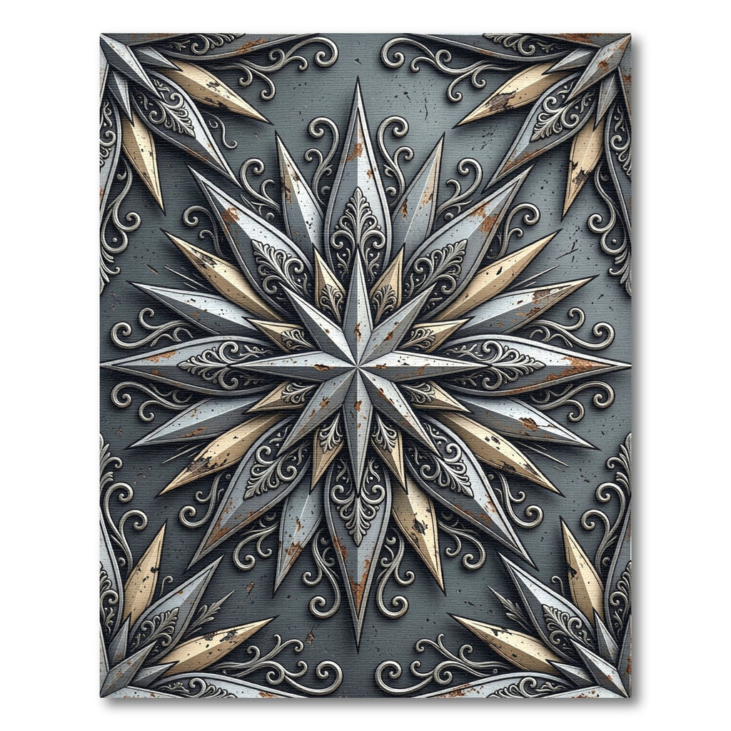 Metallic Grey Antiqued Star Medallion Rug