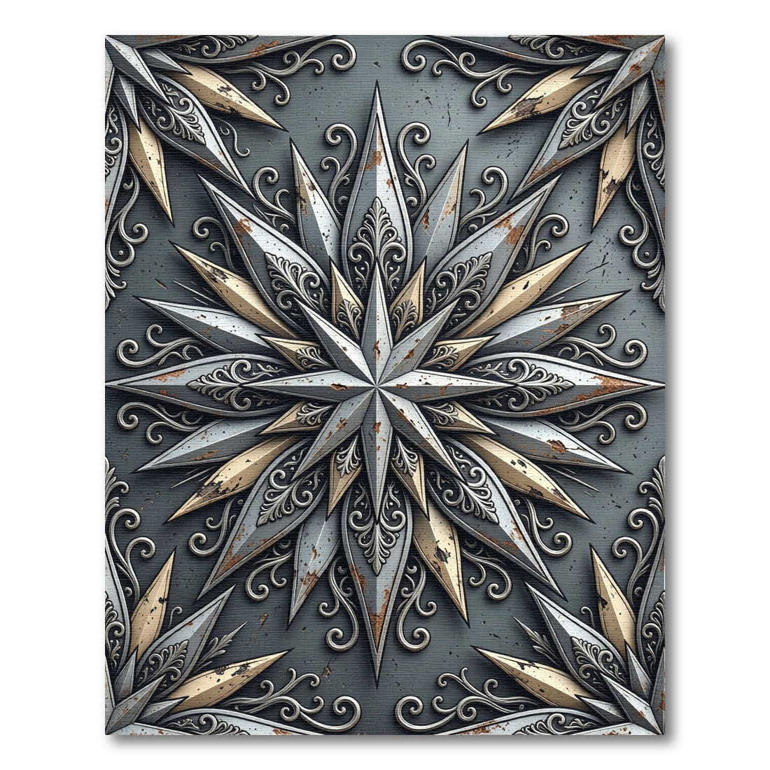 Metallic Grey Antiqued Star Medallion Rug