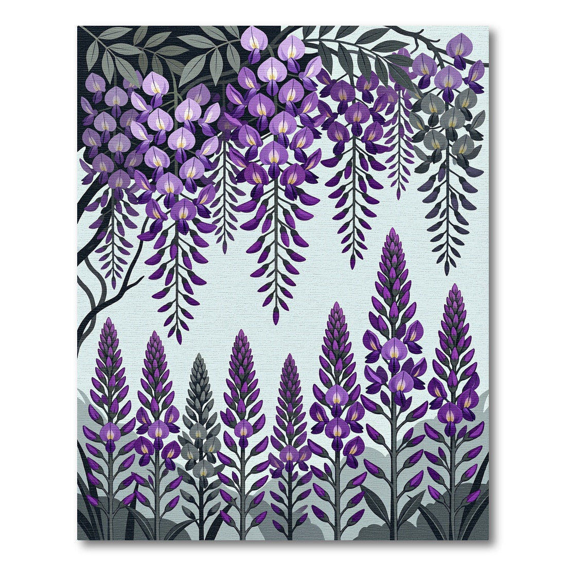 Purple Wisteria and Lupine Botanical Composition Rug