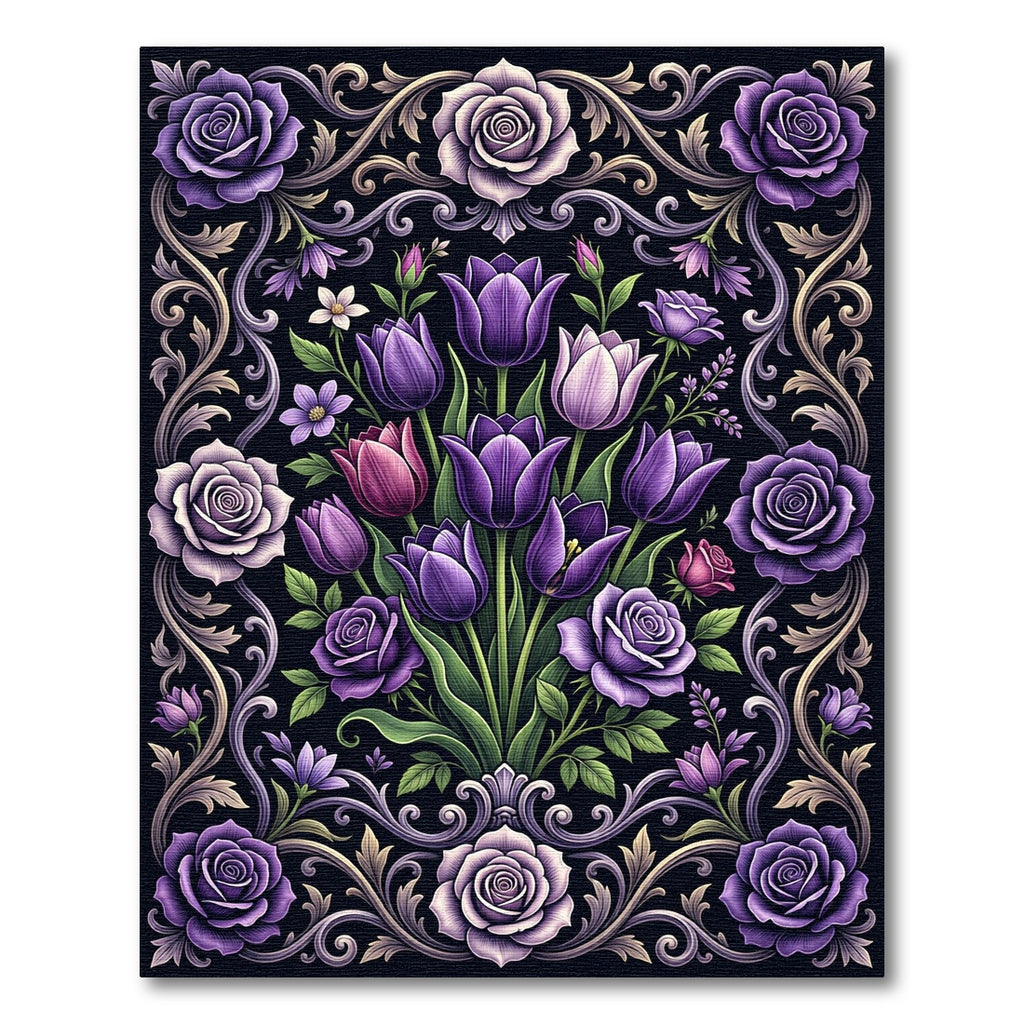 Elegant Regal Purple Floral Rose Bouquet Rug