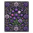 Elegant Regal Purple Floral Rose Bouquet Rug