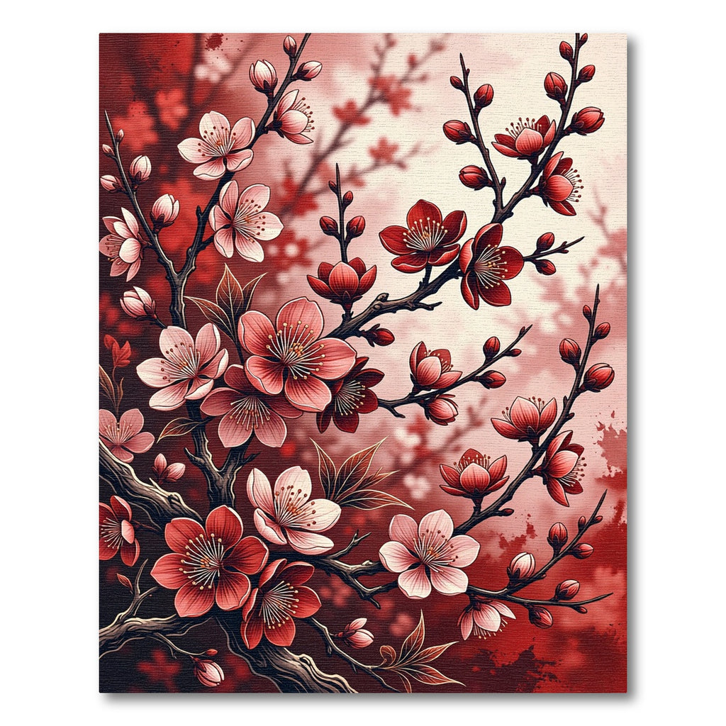 Crimson Cherry Blossom Branches Rug
