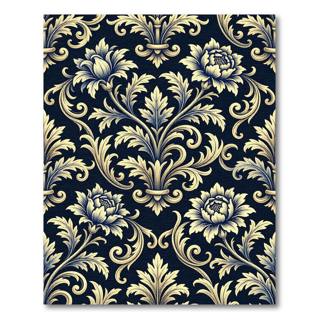 Elegant Gold Floral Damask Navy Backdrop Rug