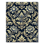 Elegant Gold Floral Damask Navy Backdrop Rug