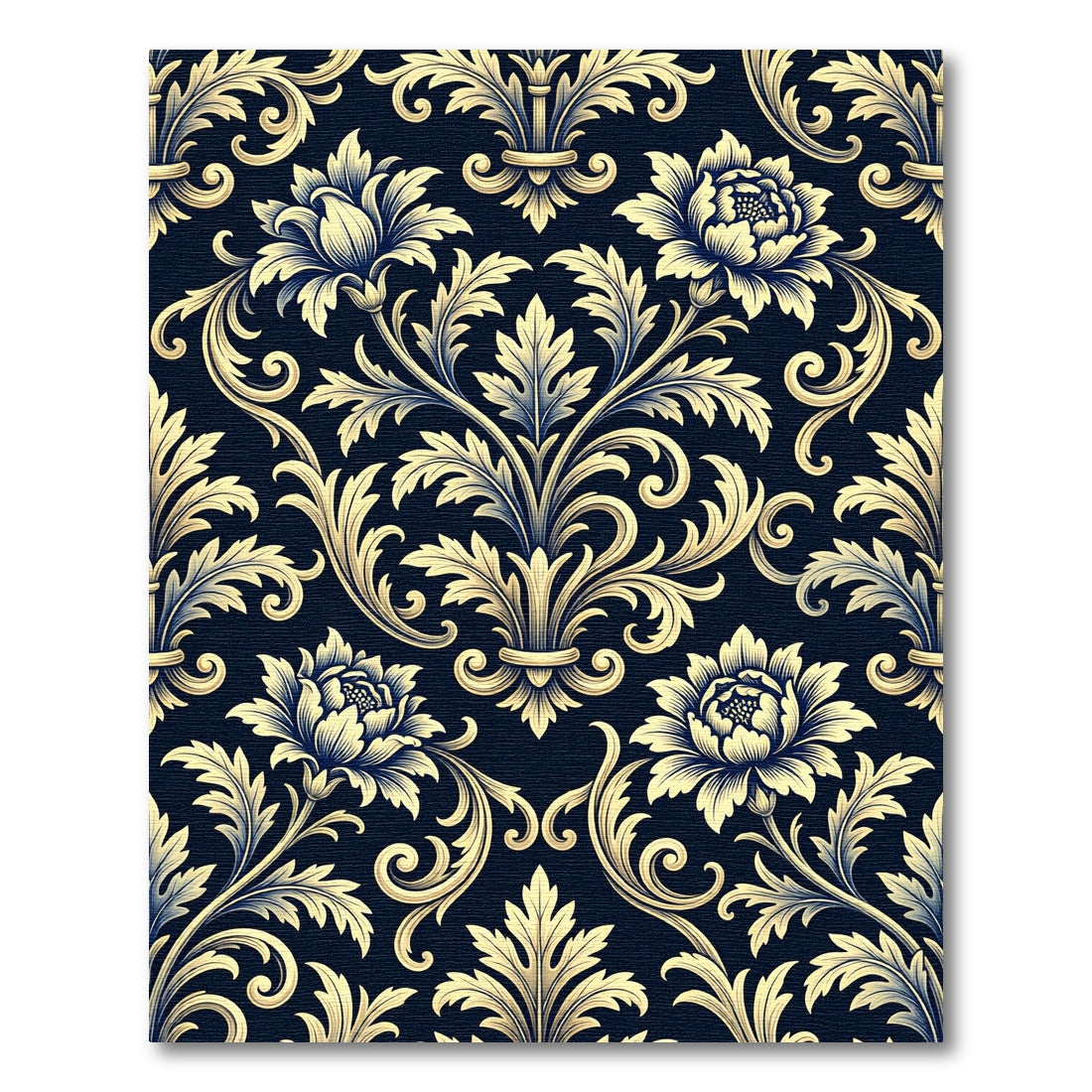Elegant Gold Floral Damask Navy Backdrop Rug