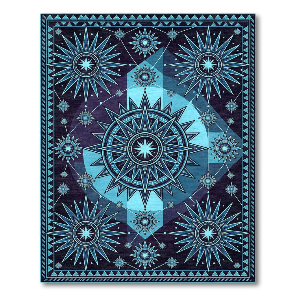 Celestial Blue Sunburst Geometric Rug