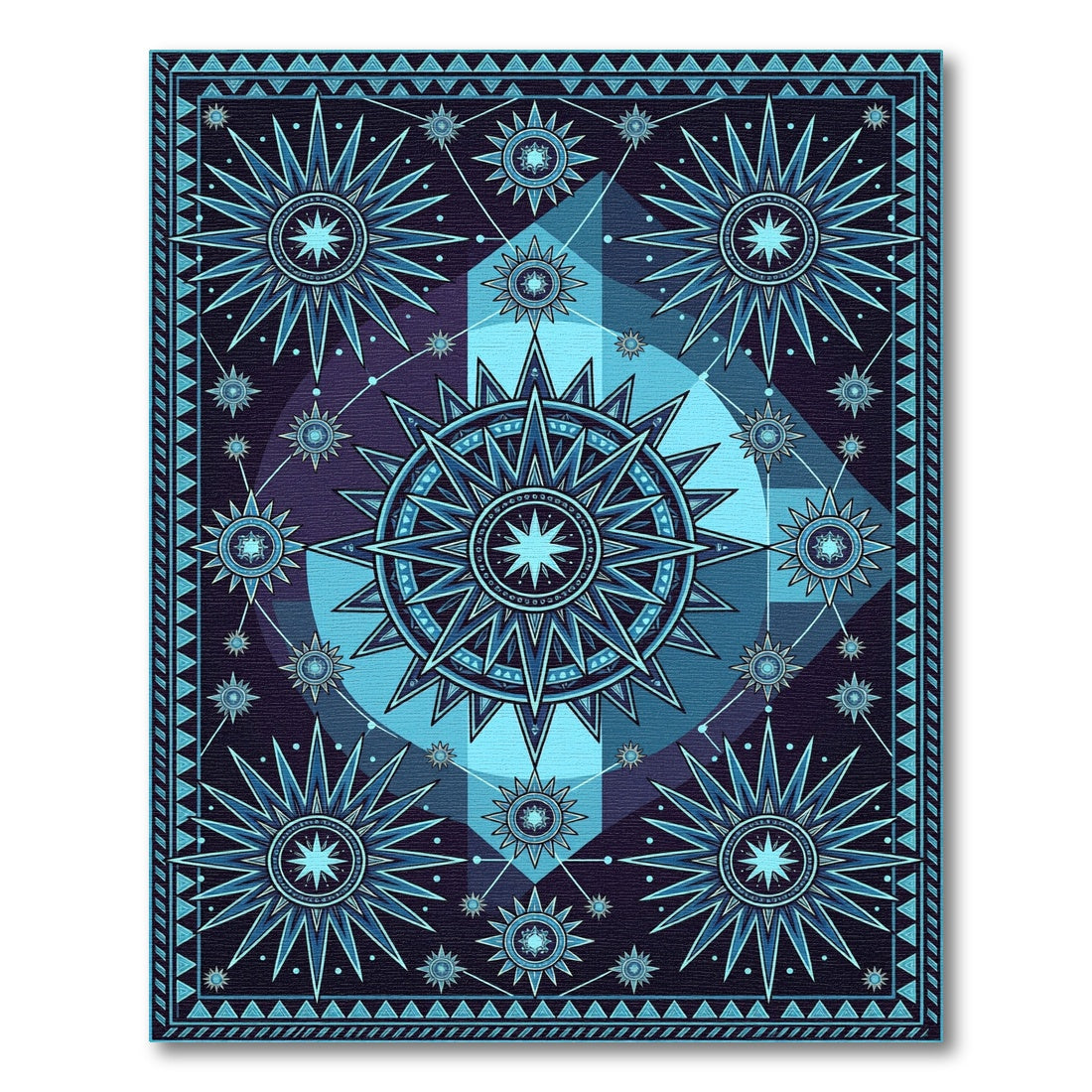 Celestial Blue Sunburst Geometric Rug
