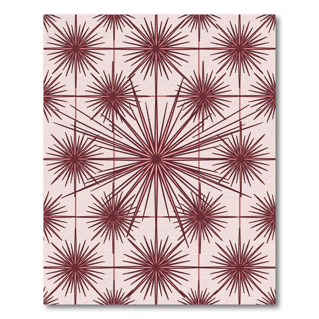 Burgundy Starburst Geometric Mid Century Rug