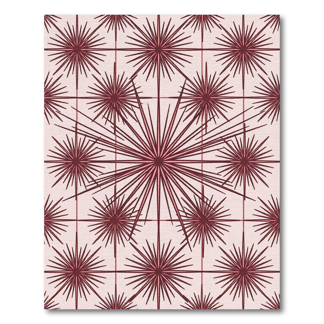 Burgundy Starburst Geometric Mid Century Rug