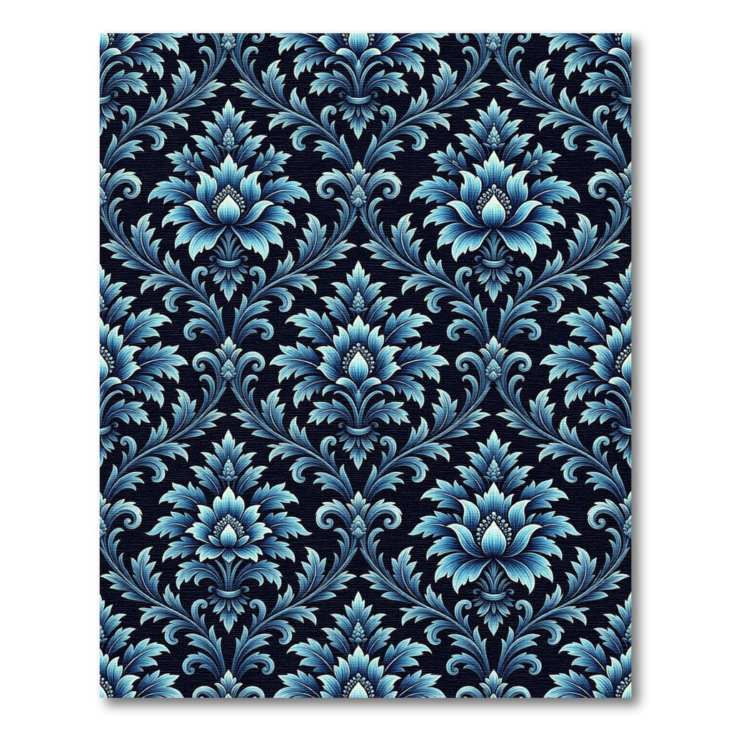 Classic Blue Floral Damask Rug