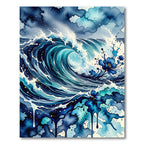 Abstract Navy Ocean Wave Floral Ink Rug