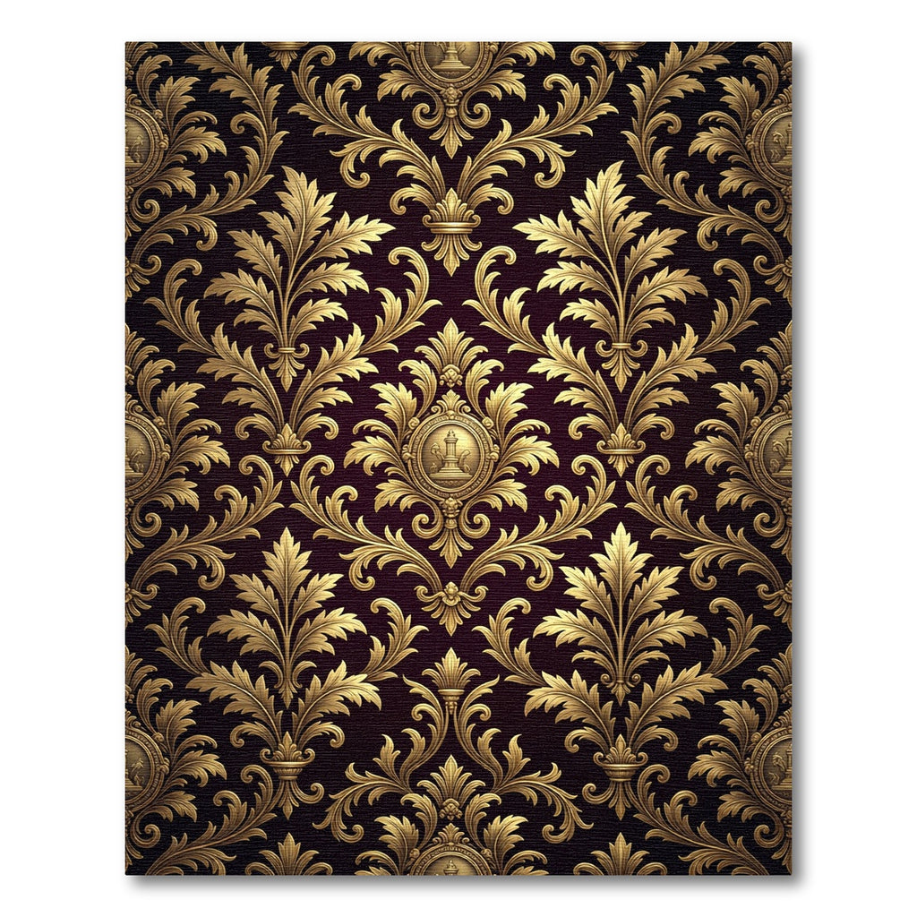 Elegant Golden Damask Scroll Medallion Rug