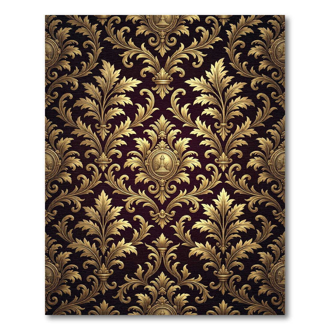 Elegant Golden Damask Scroll Medallion Rug