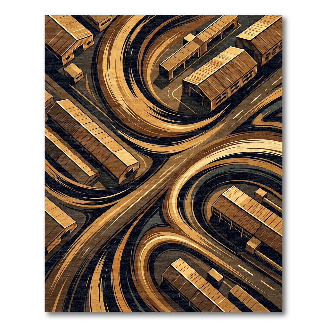 Abstract Golden Brown Swirl Industrial Landscape Rug