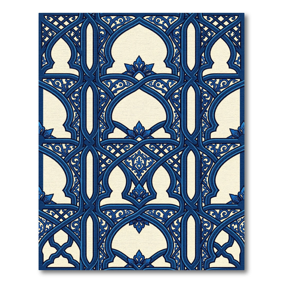 Intricate Navy Arch Lattice Scroll Rug