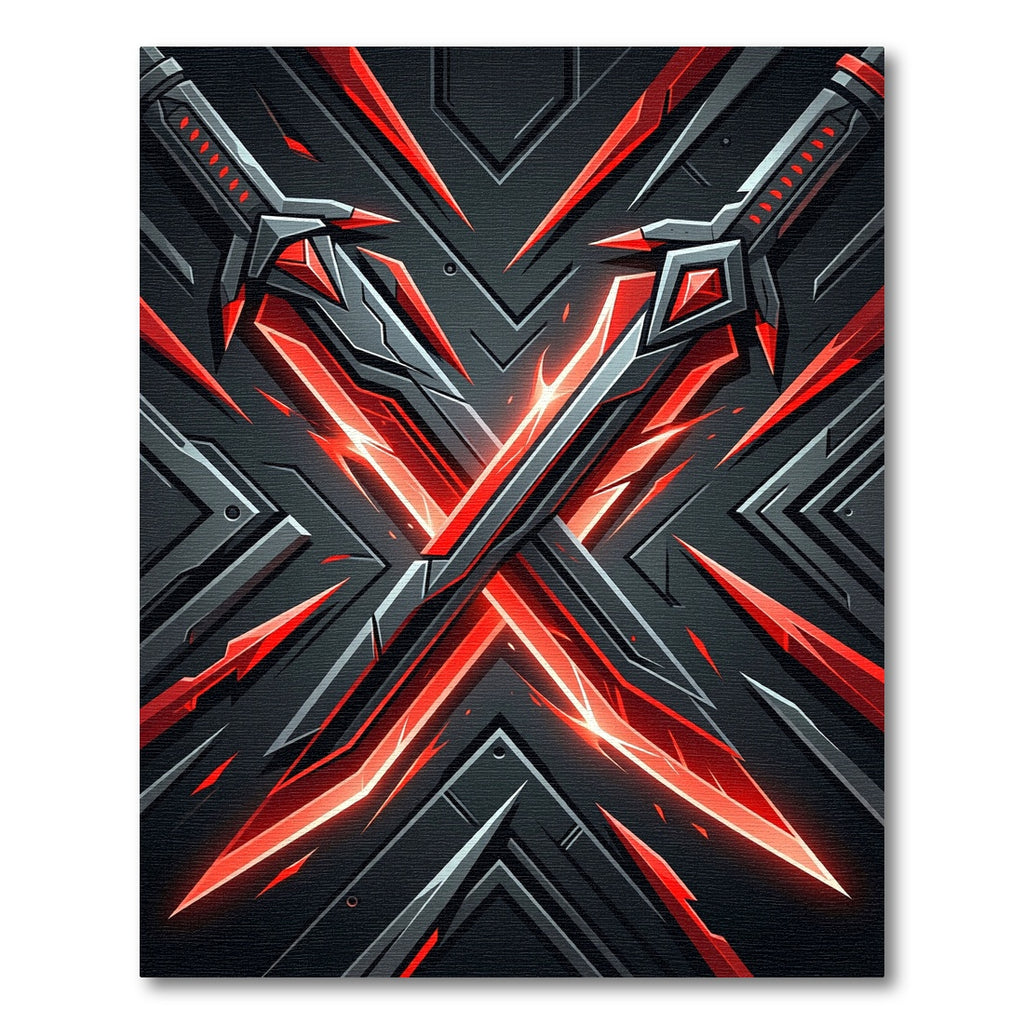 Glowing Crimson Dual Crossed Blades Rug