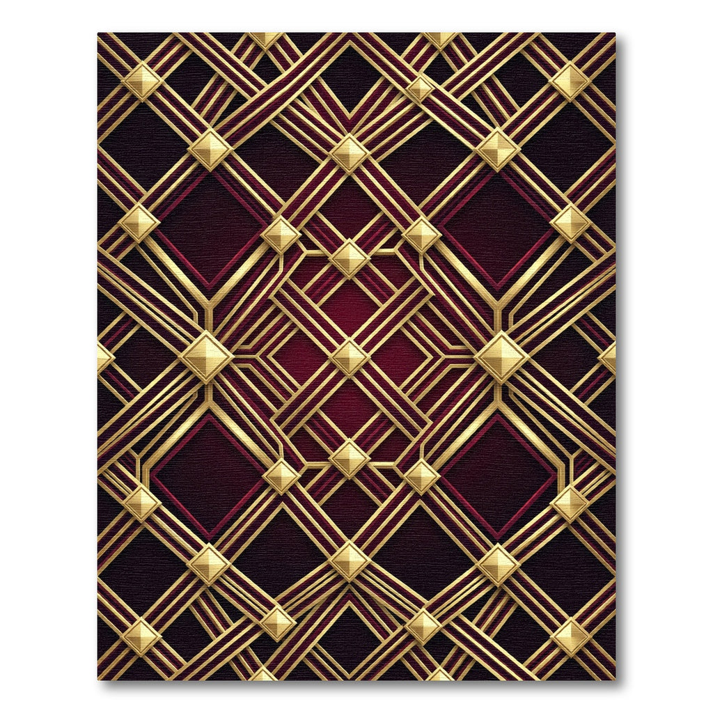 Art Deco Gold Lattice Burgundy Geometric Rug